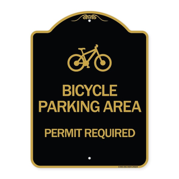 Signmission Bicycle Parking Area-Permit Required W/ Graphic, Black & Gold Alum Sign, 18" x 24", BG-1824-24324 A-DES-BG-1824-24324 - main